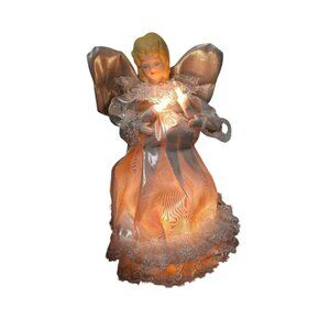 Illuminated Angel Christmas Tree Topper With Silver Gown & Lights